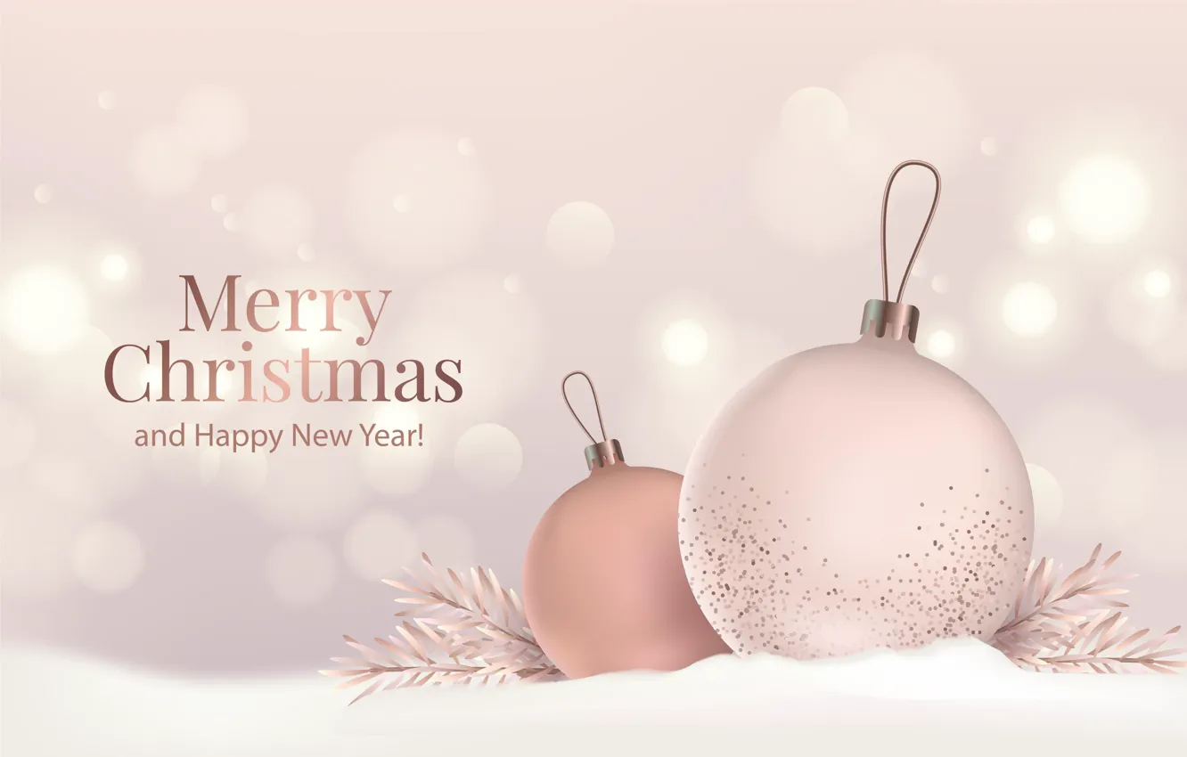 Фото обои шарики, снег, шары, Рождество, Новый год, розовый фон