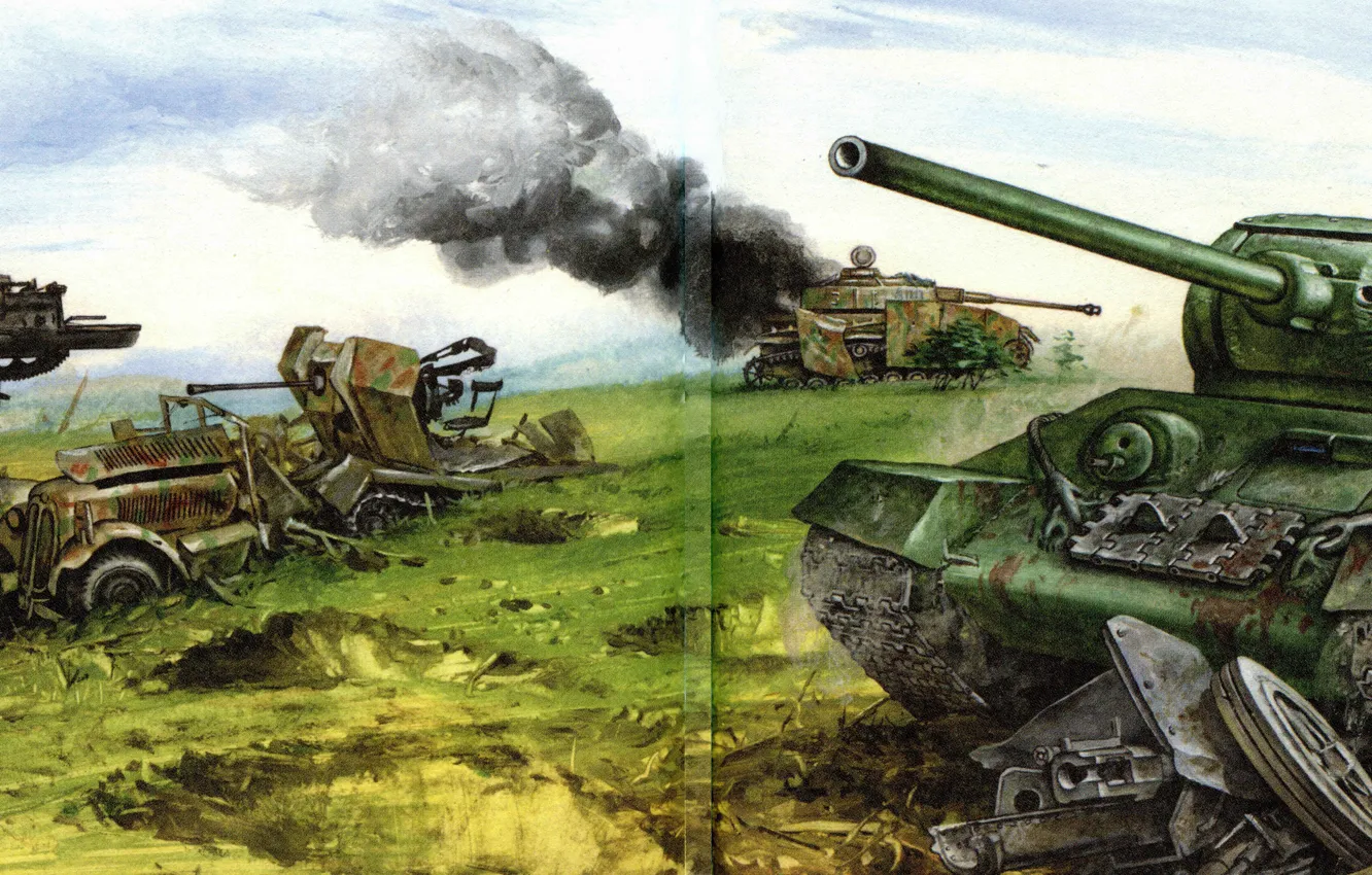 Фото обои Рисунок, Армия, Танки, T-34-85