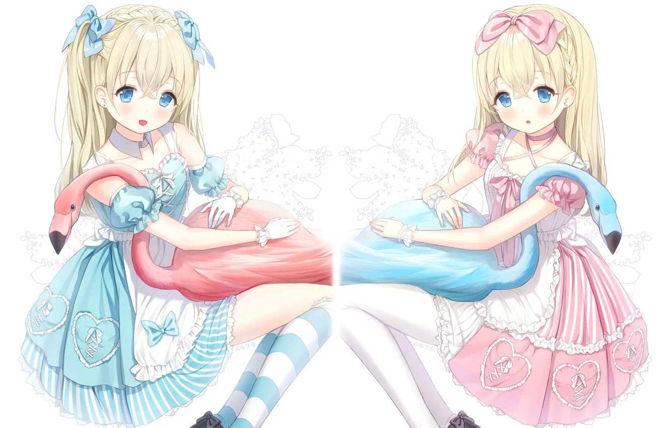 Фото обои девочки, фламинго, alice in wonderland, Алисы