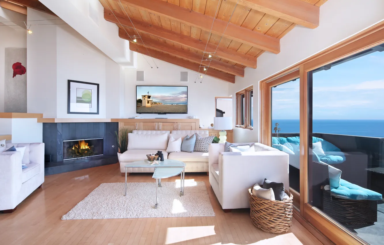 Фото обои диван, вилла, интерьер, картина, окно, камин, design, гостиная