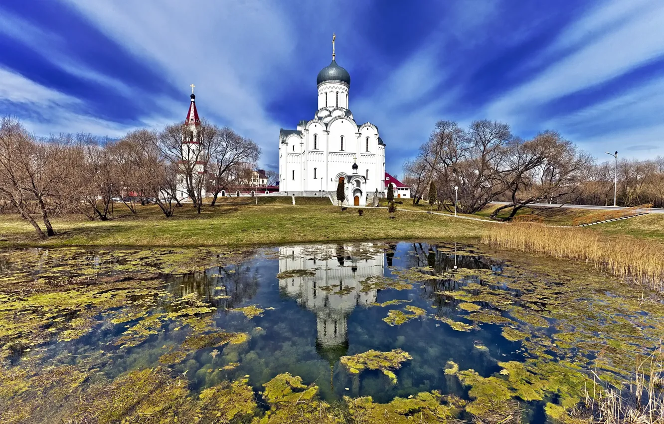 Фото обои деревья, природа, Беларусь, Минск, Свято-Покровский Храм, Республика Беларусь