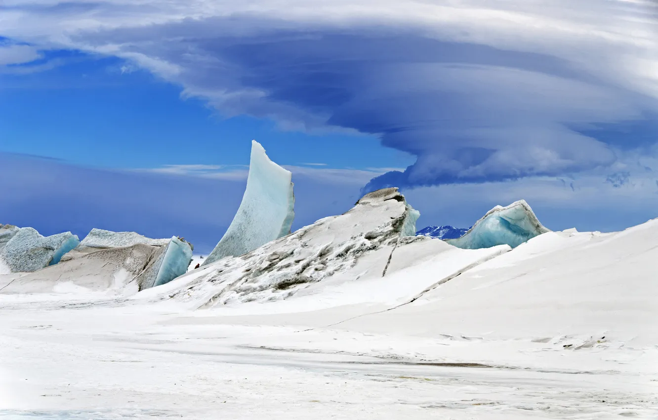 Фото обои небо, облака, снег, Антарктика, льдины