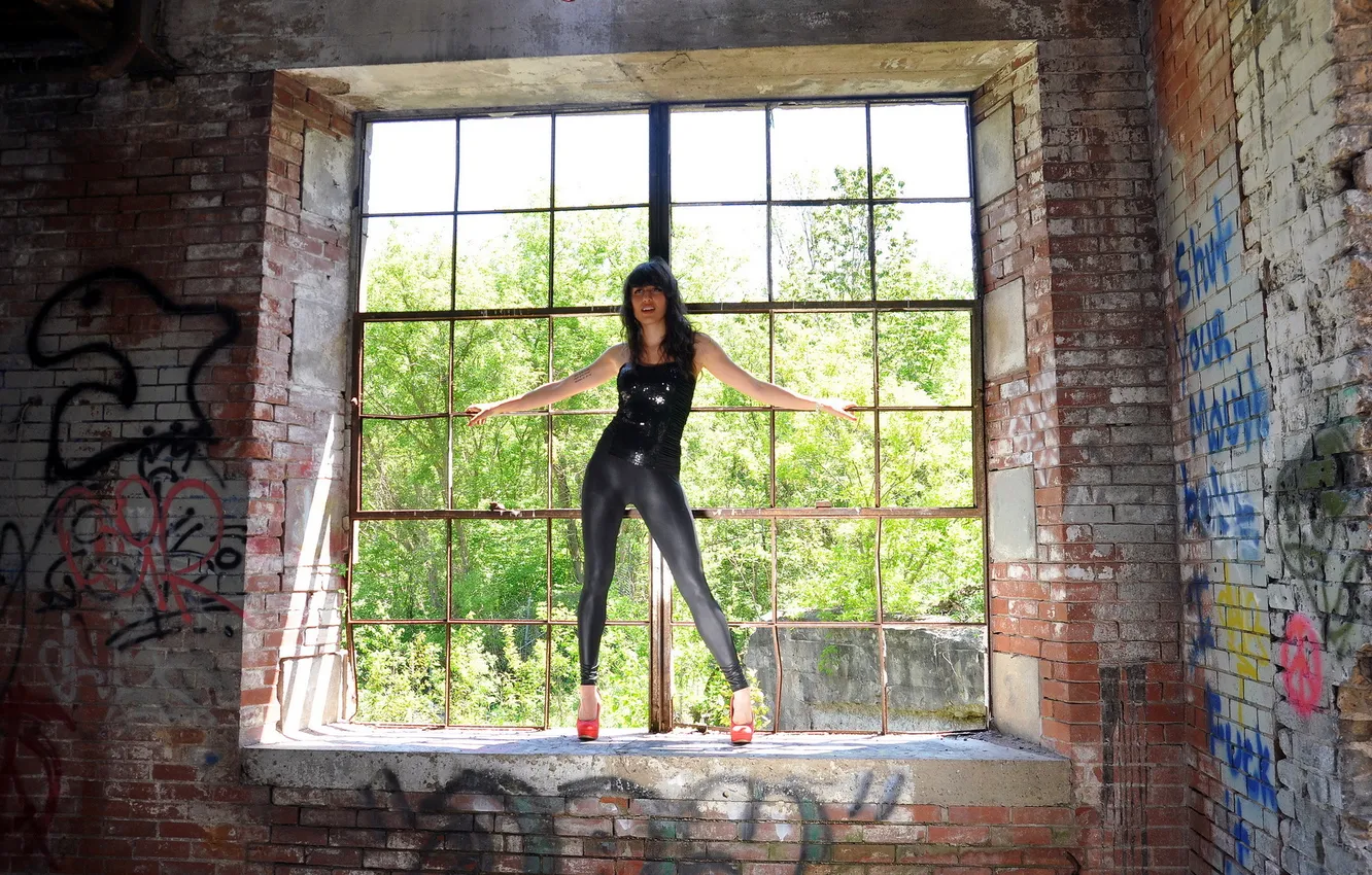 Фото обои девушка, поза, окно