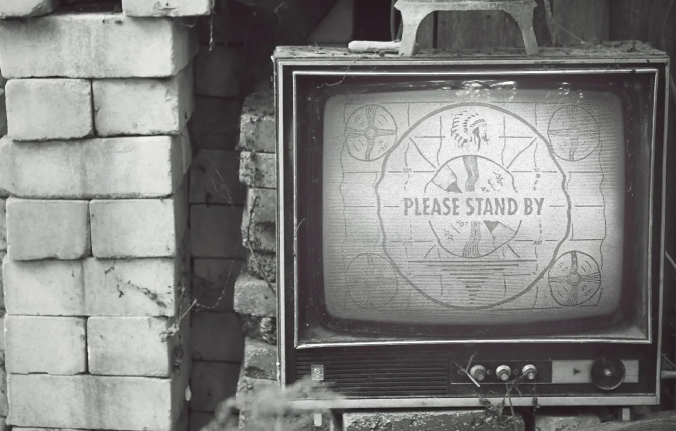 Фото обои Телевизор, Fallout, Bethesda Softworks, Bethesda, Bethesda Game Studios, Черно - белое, Бетезда, STBY