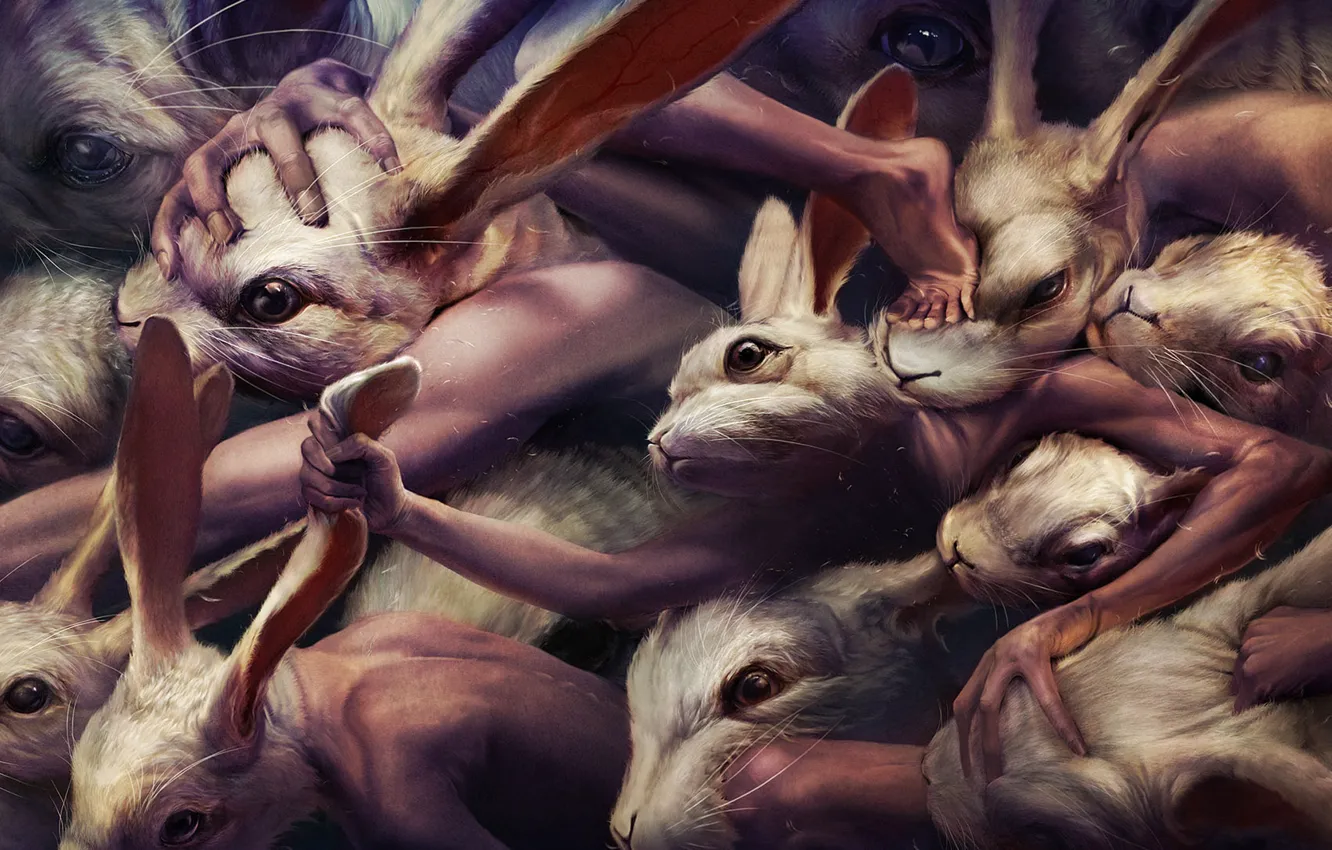 Фото обои драка, кролики, мутанты, ryohei hase