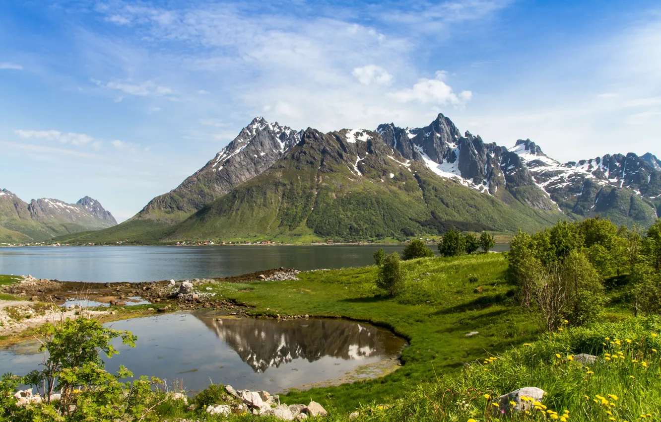 Фото обои горы, Норвегия, Norway, Lofoten, Nordland, Svolvaer, Laupstad