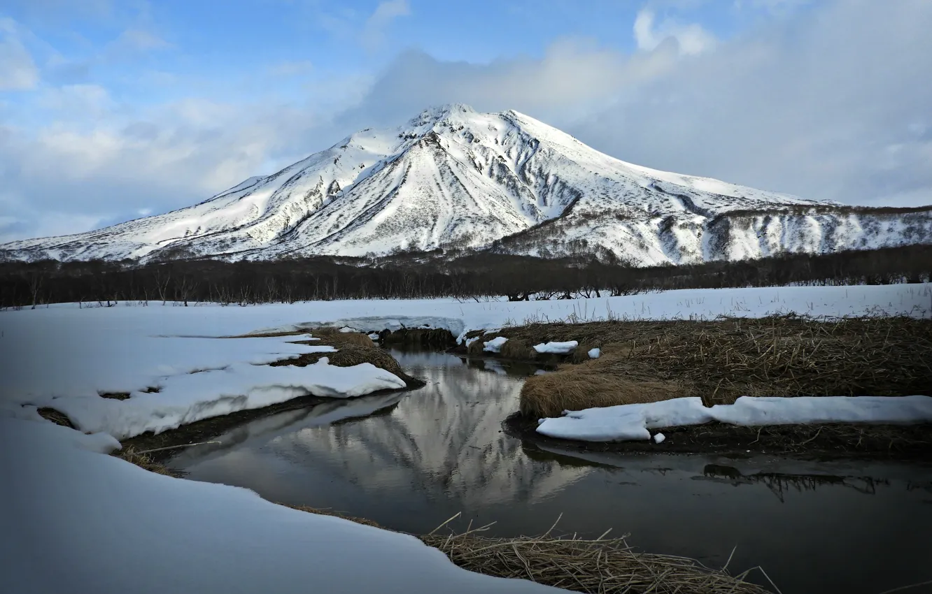 Фото обои mountain, lake, snow, frozen, highlands, cold, volcano