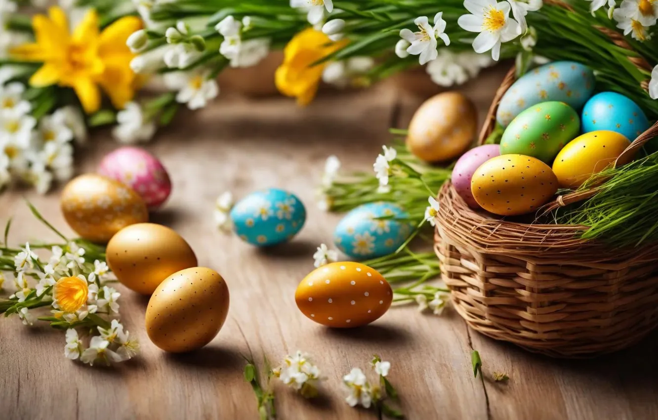 Фото обои цветы, яйца, весна, colorful, Пасха, happy, flowers, spring