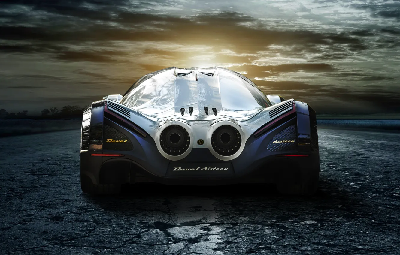 Фото обои hypercar, rear view, Devel Sixteen