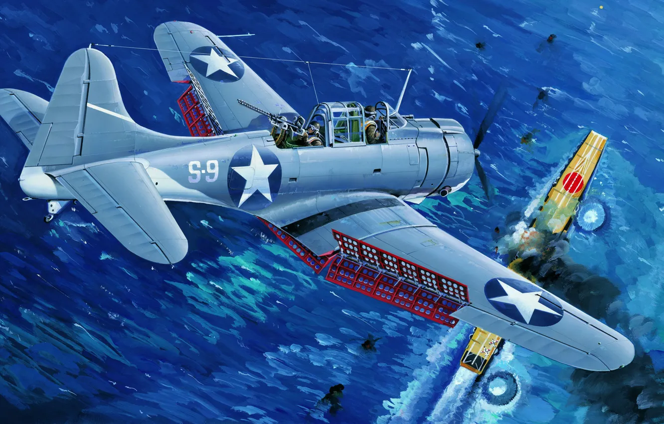 Фото обои bomber, war, art, airplane, painting, ww2, Douglas SBD Dauntless
