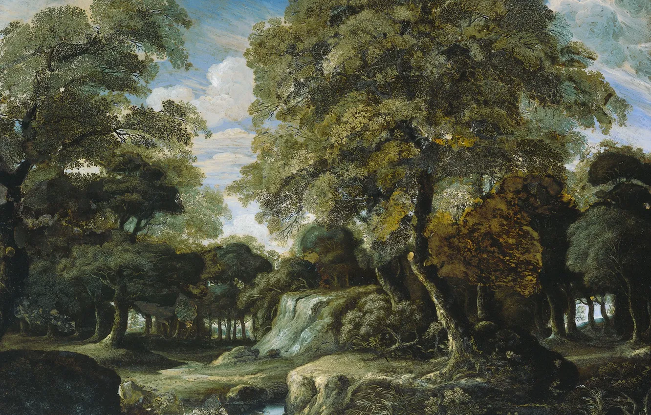 Фото обои пейзаж, Лес, роспись по стеклу, Jan van der Heyden, Ян ван дер Хейден, 1690