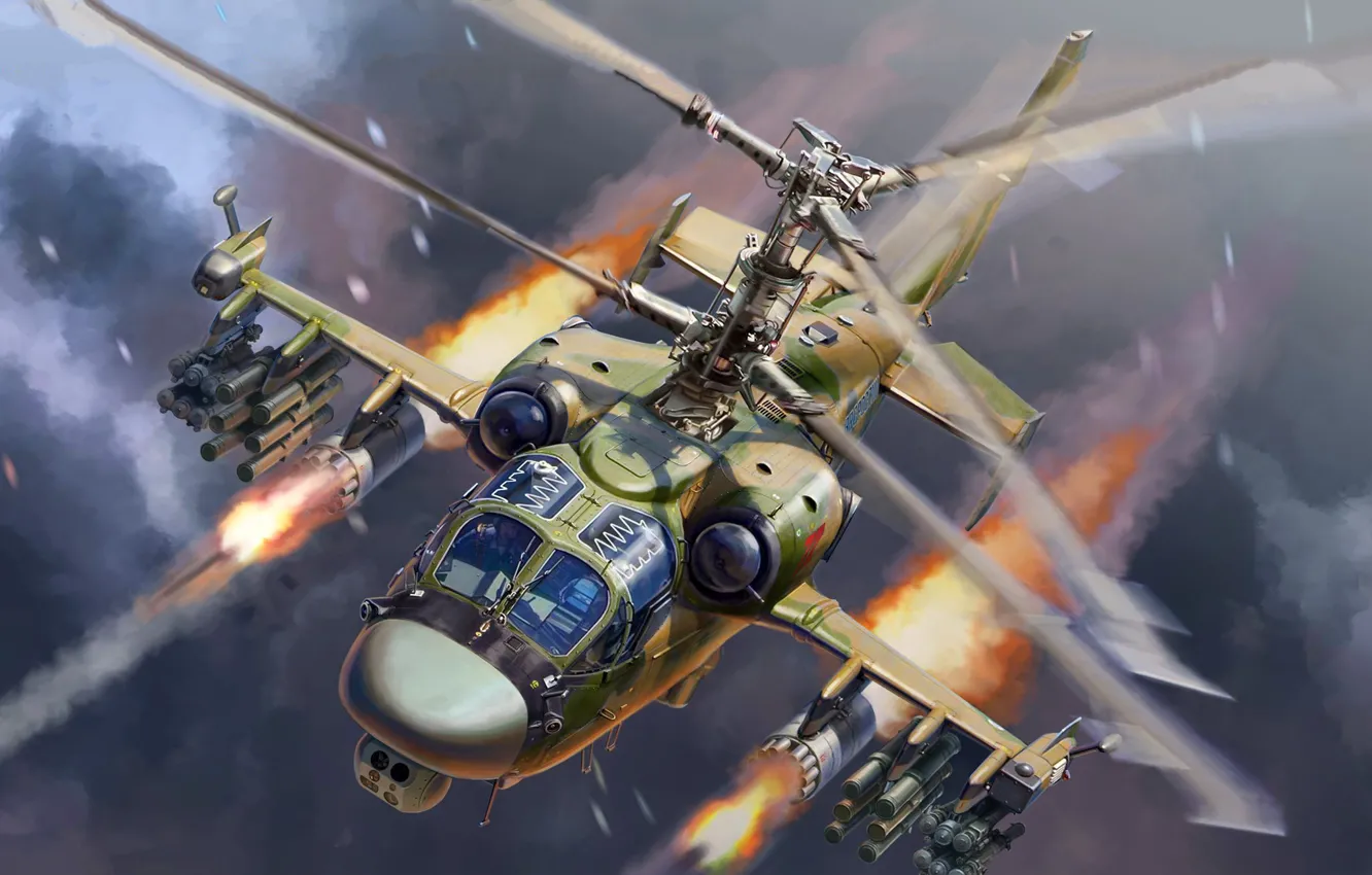 Фото обои Ка-52, Аллигатор, Ударный вертолёт, ВКС России, Боевой вертолёт, Ка-52 "Аллигатор"