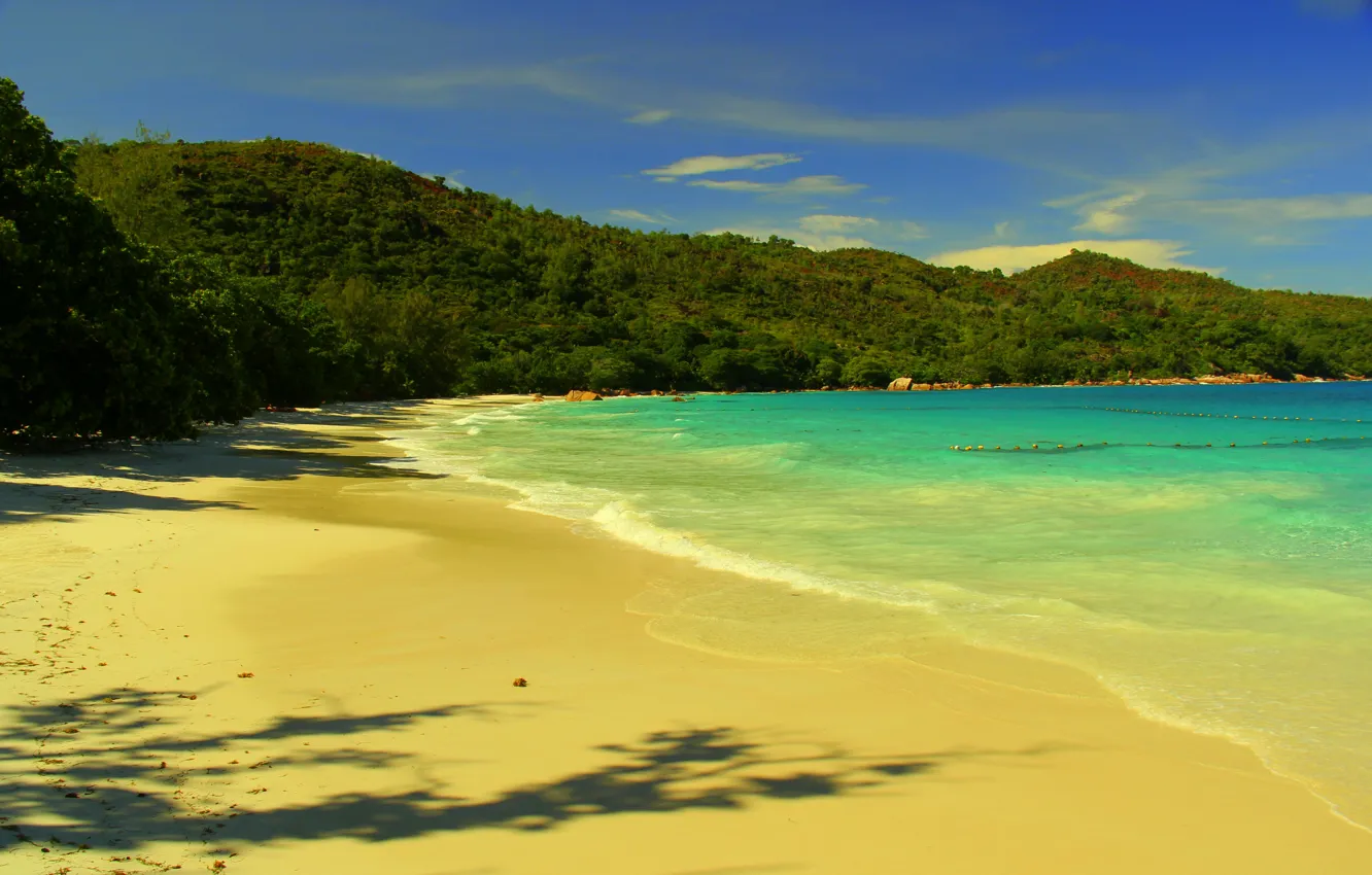 Фото обои песок, пляж, океан, экзотика, Seychelles