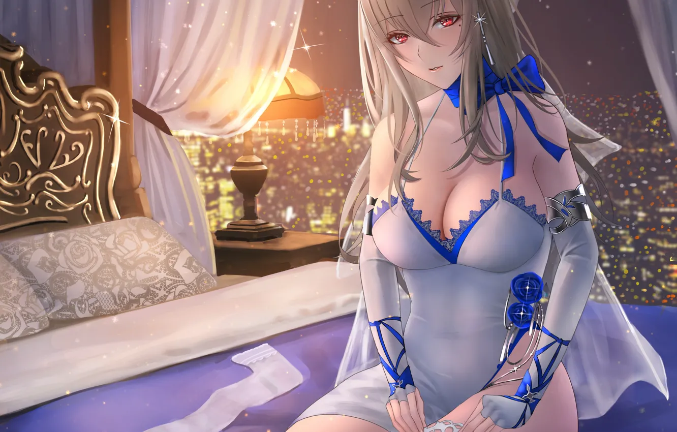 Фото обои girl, sexy, cleavage, thighhighs, long hair, dress, boobs, anime