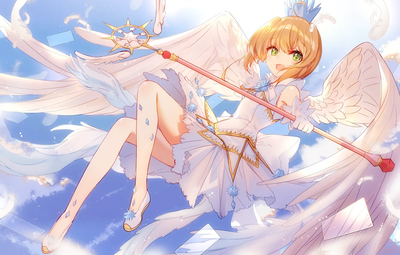 Фото обои крылья, ангел, девочка, Card Captor Sakura