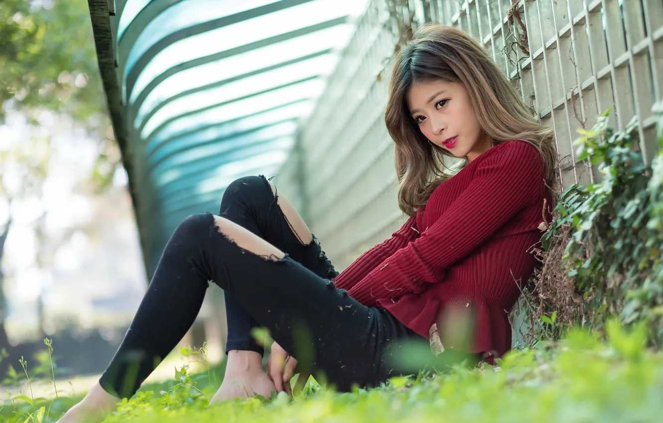 Фото обои взгляд, девушка, азиатка