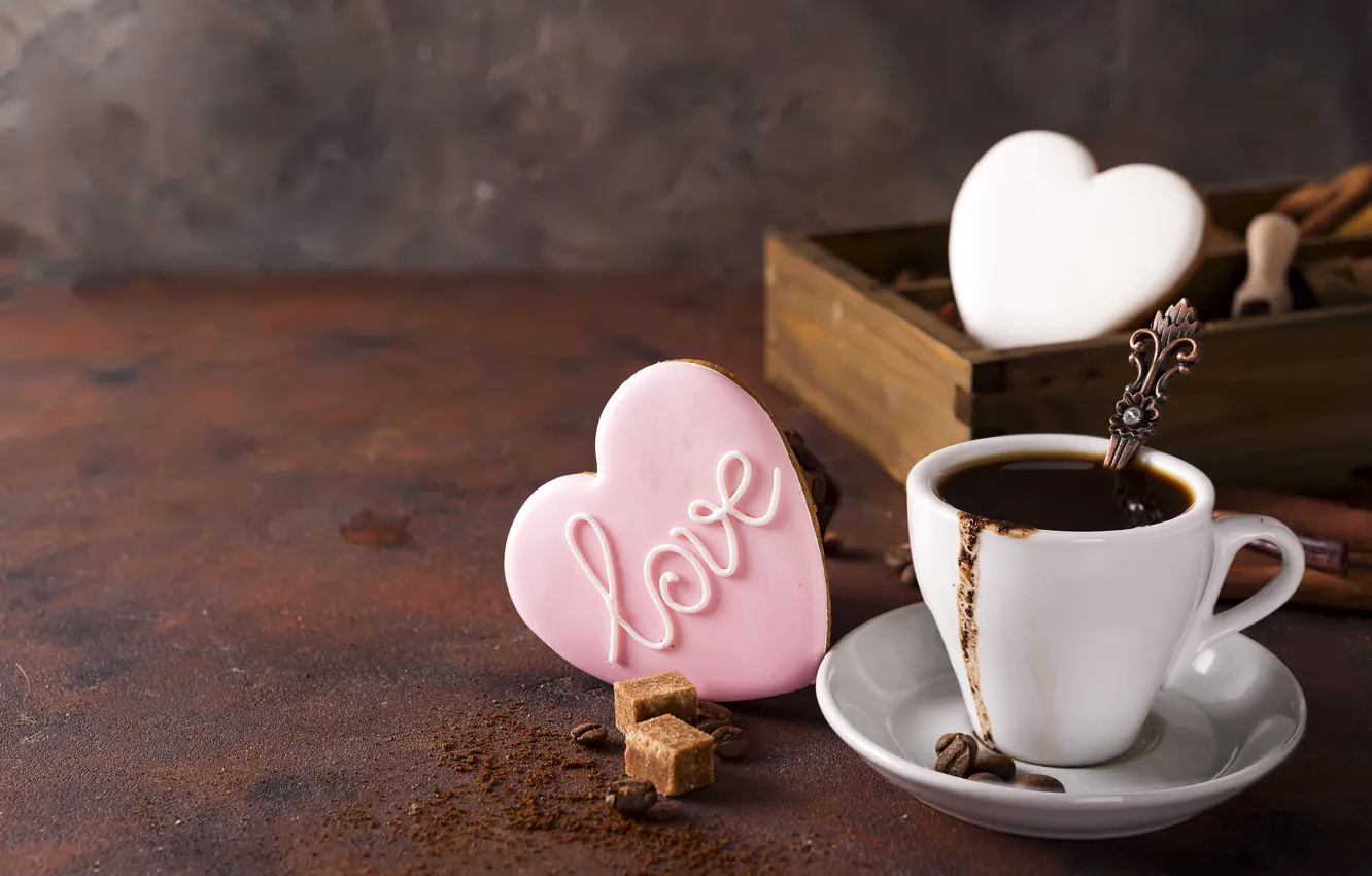 Фото обои кофе, печенье, чашка, сердечки, глазурь, Myfoodie