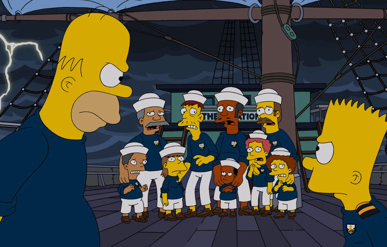 Фото обои корабль, Гомер, Барт, схватка, The Simpsons, Homer, Bart