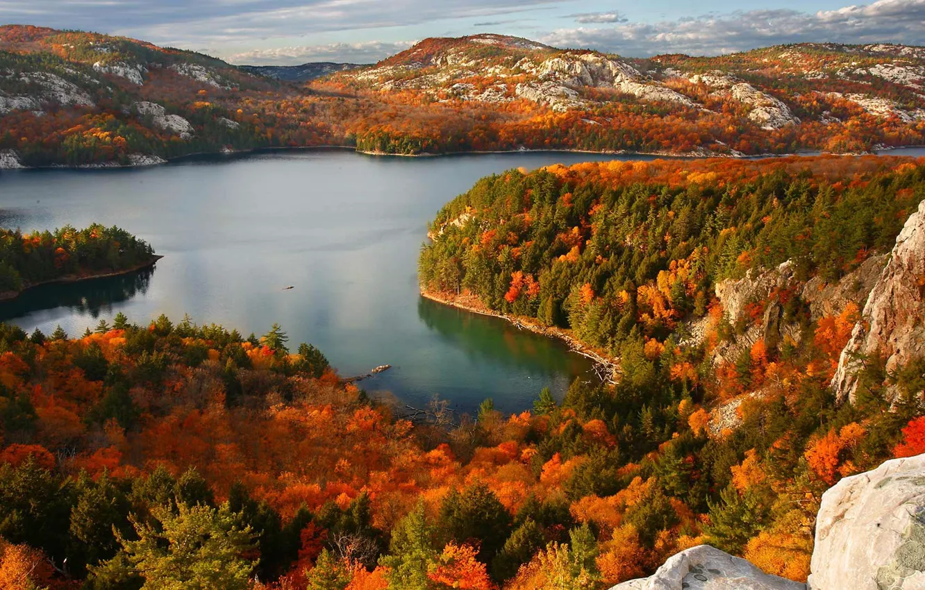 Фото обои осень, озеро, Канада, Онтарио, Killarney Provincial Park, Парк штата Килларни