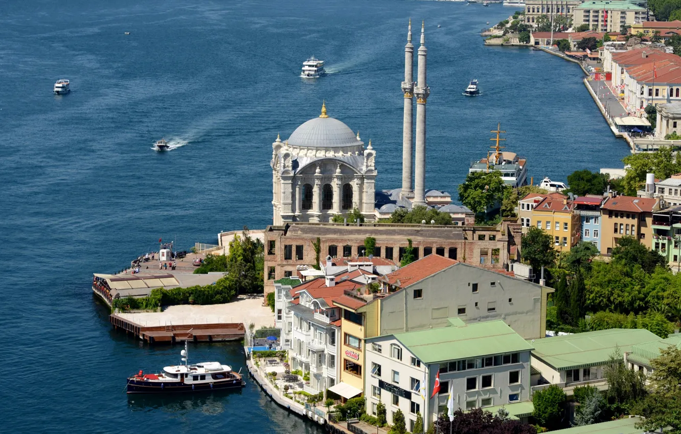 Фото обои пролив, берег, мечеть, Стамбул, Турция, Босфор