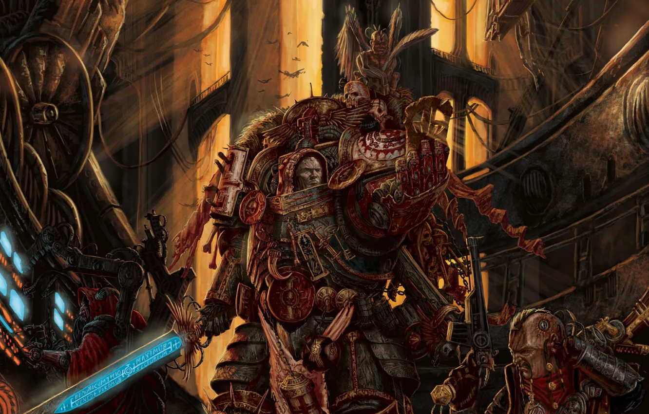 Фото обои меч, собор, Warhammer 40k, командир, техник