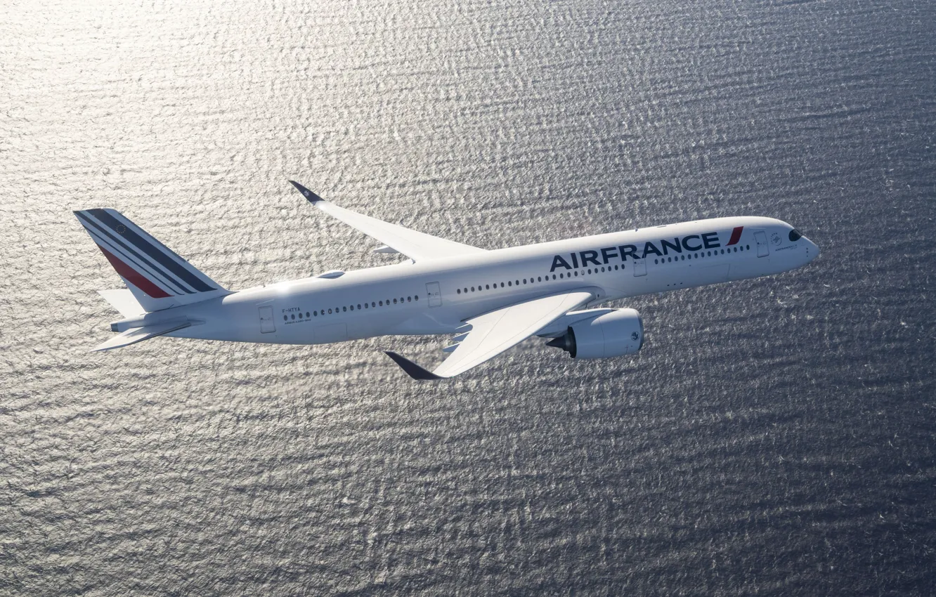 Фото обои Море, Airbus, Air France, Крыло, Airbus A350-900, Пассажирский самолёт, Airbus A350 XWB