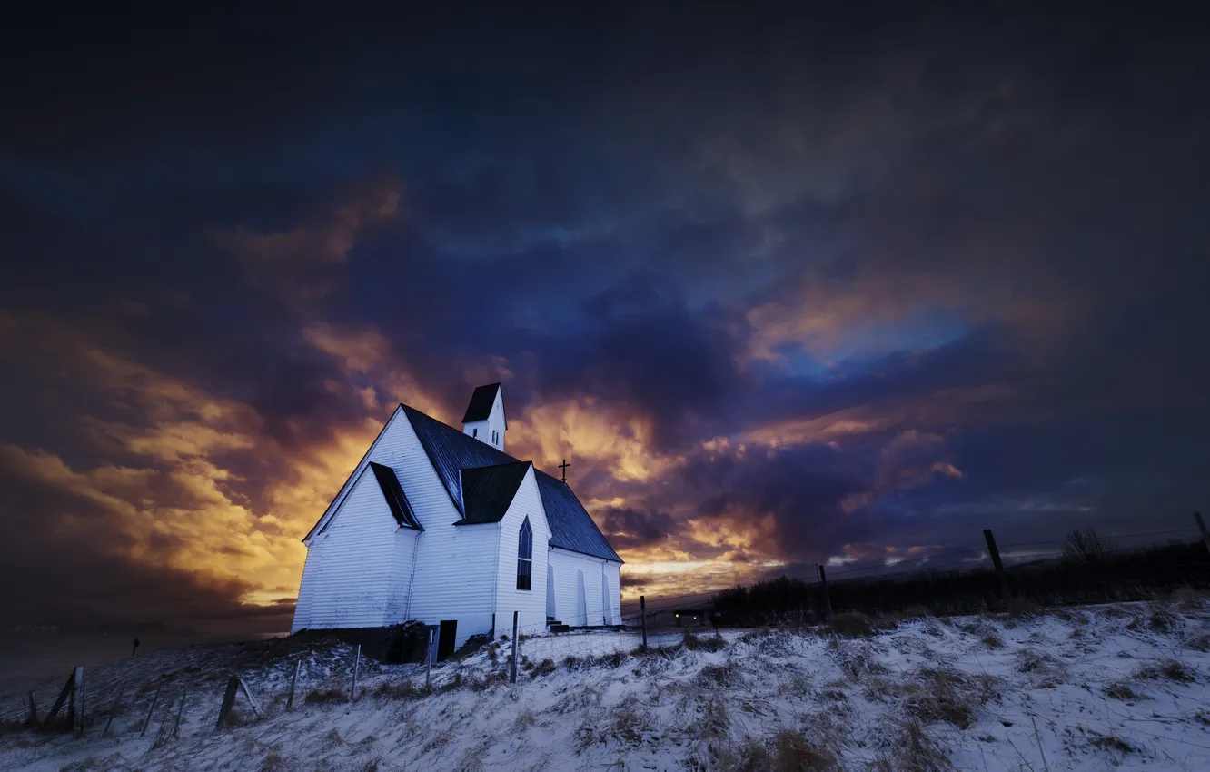 Фото обои Iceland, Firey sunset, Hvalfjordur, Hallgrímskirkja