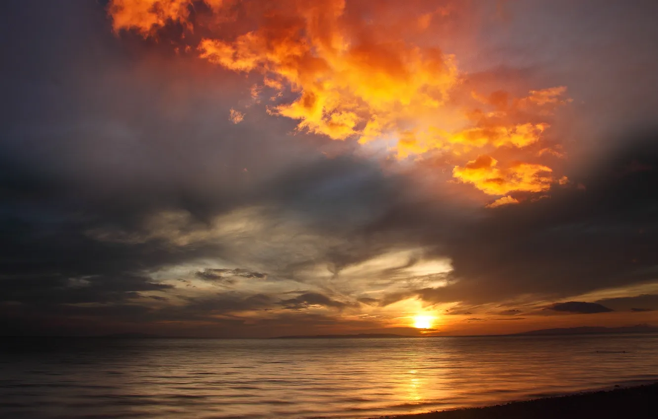 Фото обои море, облака, закат