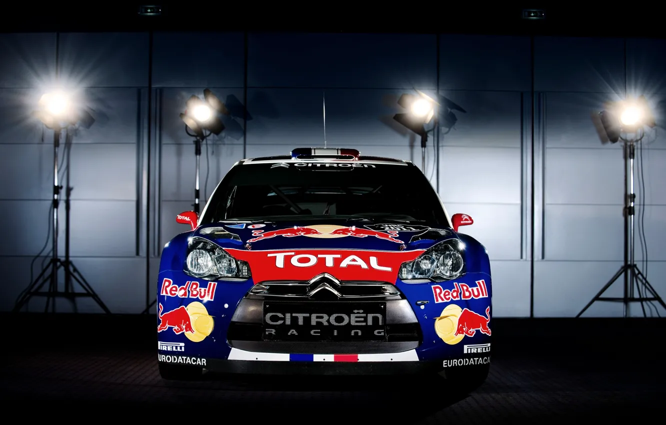 Фото обои Машина, Свет, Citroen, Фары, Red Bull, DS3, Стоит, Rally