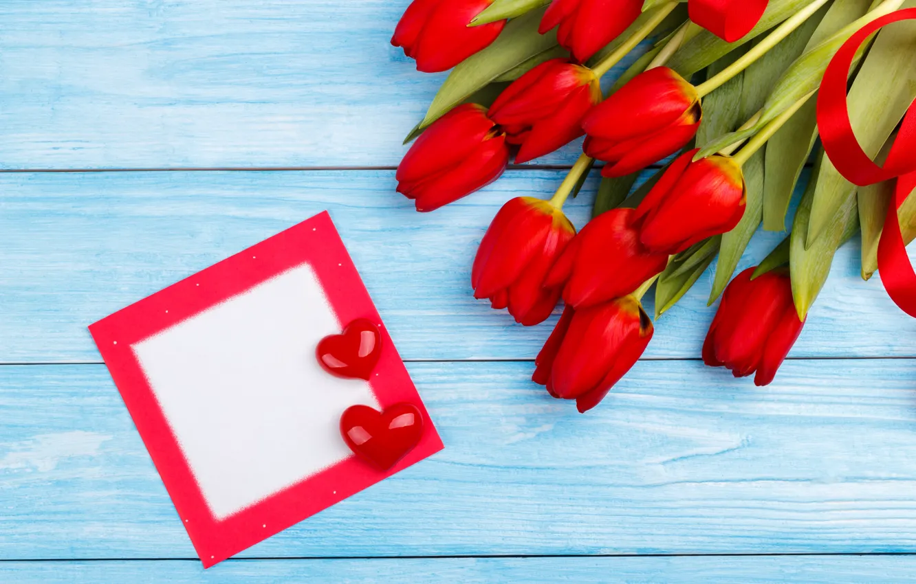 Фото обои любовь, цветы, букет, сердечки, тюльпаны, красные, red, love