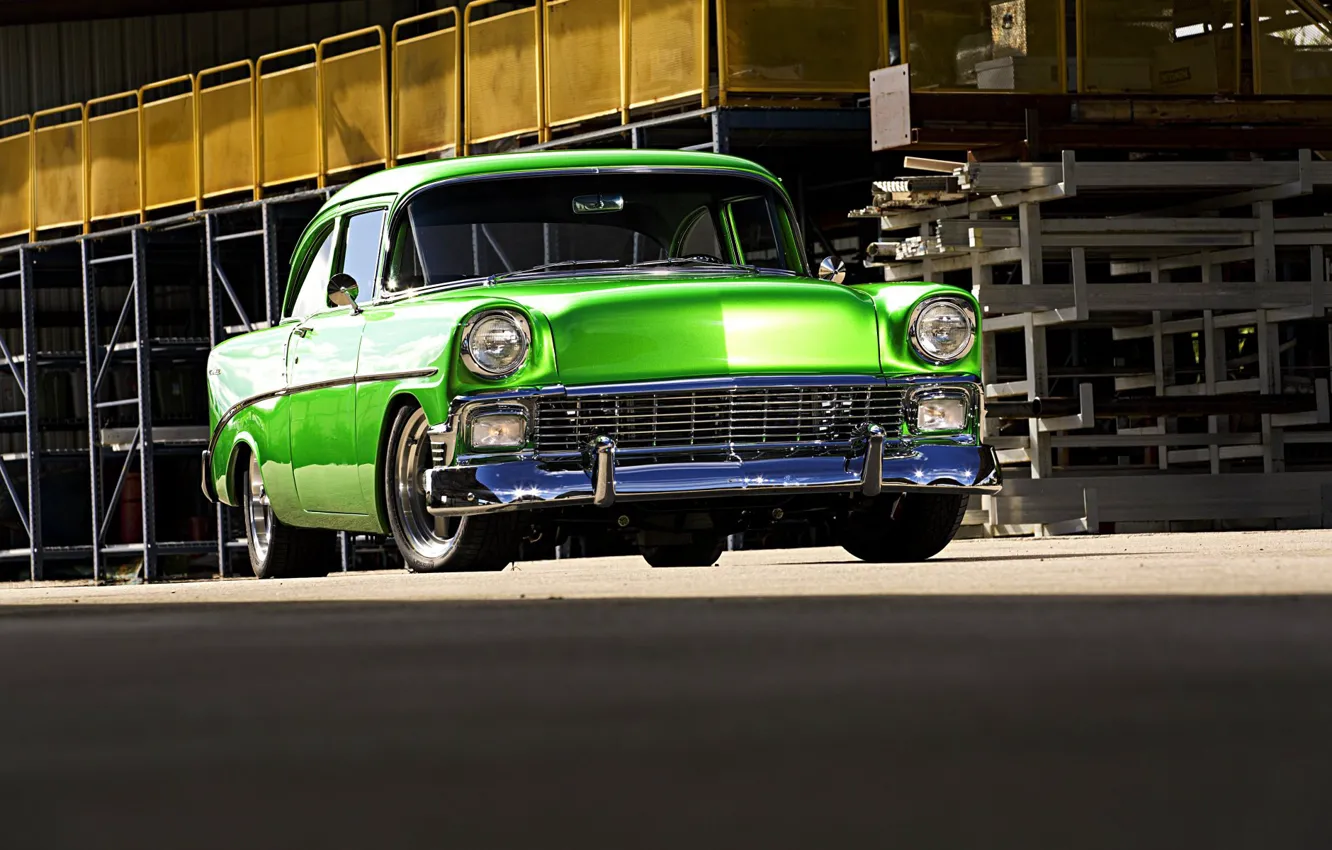 Фото обои green, Chevrolet, Bel Air, 1956, retro car