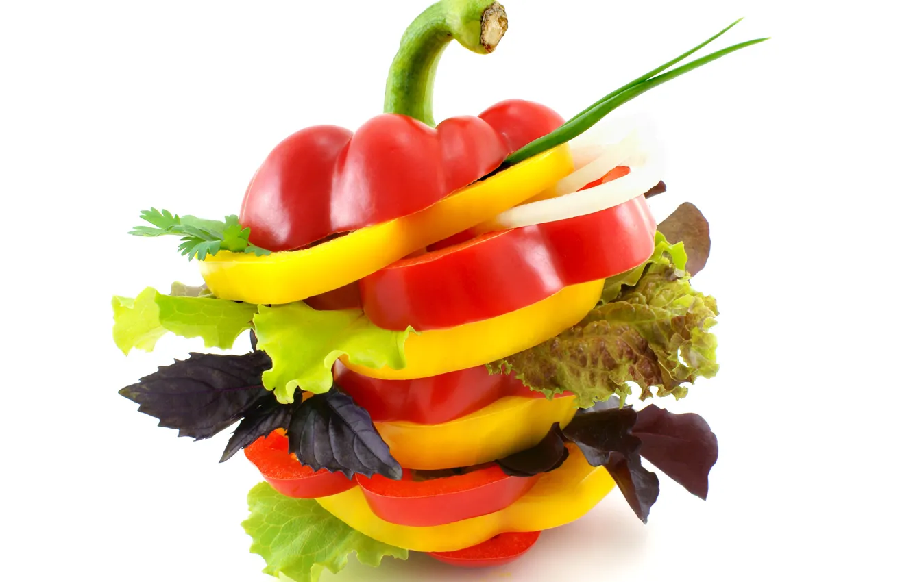 Фото обои листья, перец, овощи, салат, паприка, Vegetables, Pepper