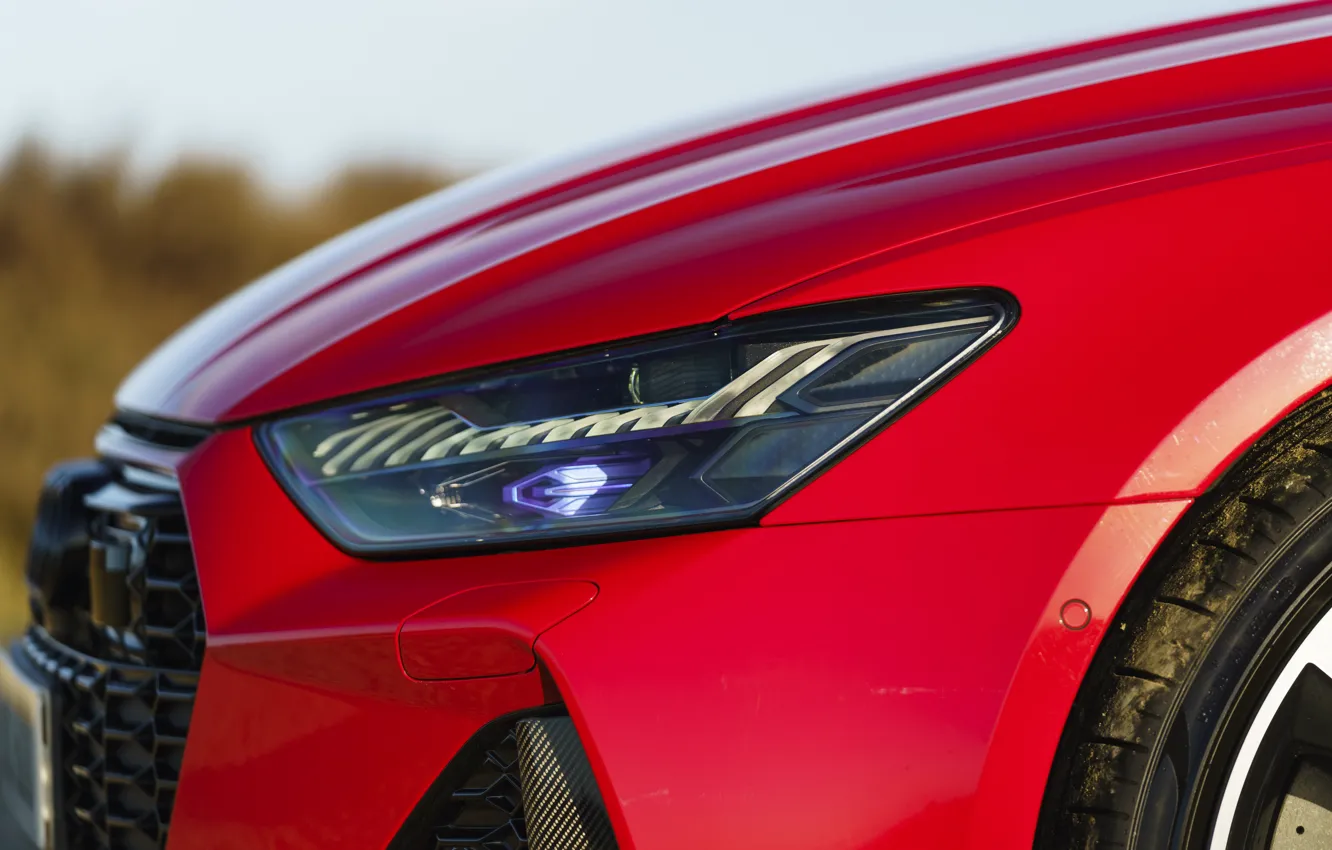 Фото обои красный, Audi, капот, RS 7, LED, 2020, UK version, RS7 Sportback