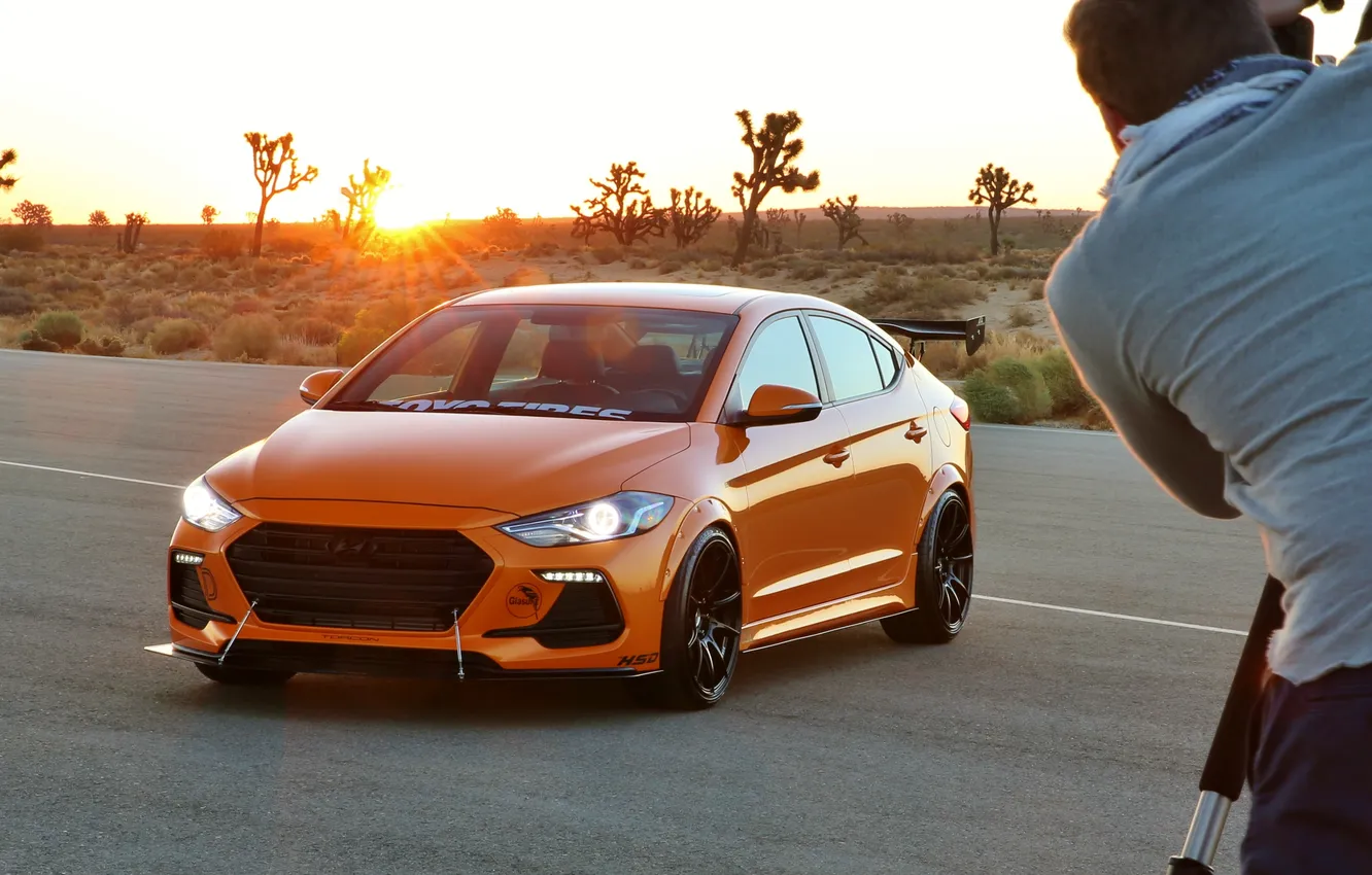 Фото обои Orange, Hyundai, Road, SEMA, Elantra, Desert, SEMA 2017, Hyundai Elantra