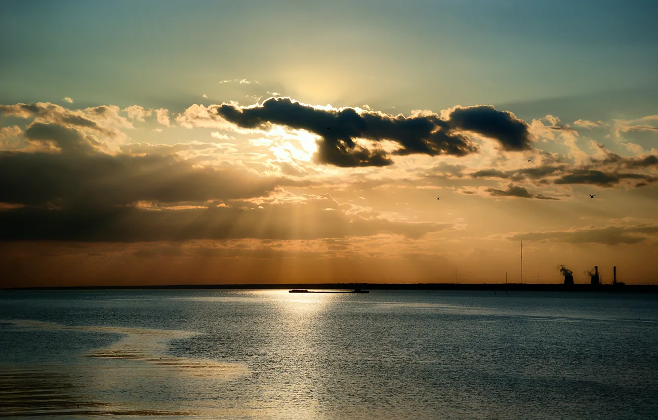 Фото обои море, небо, солнце, облака, лучи, природа, Nature, sky