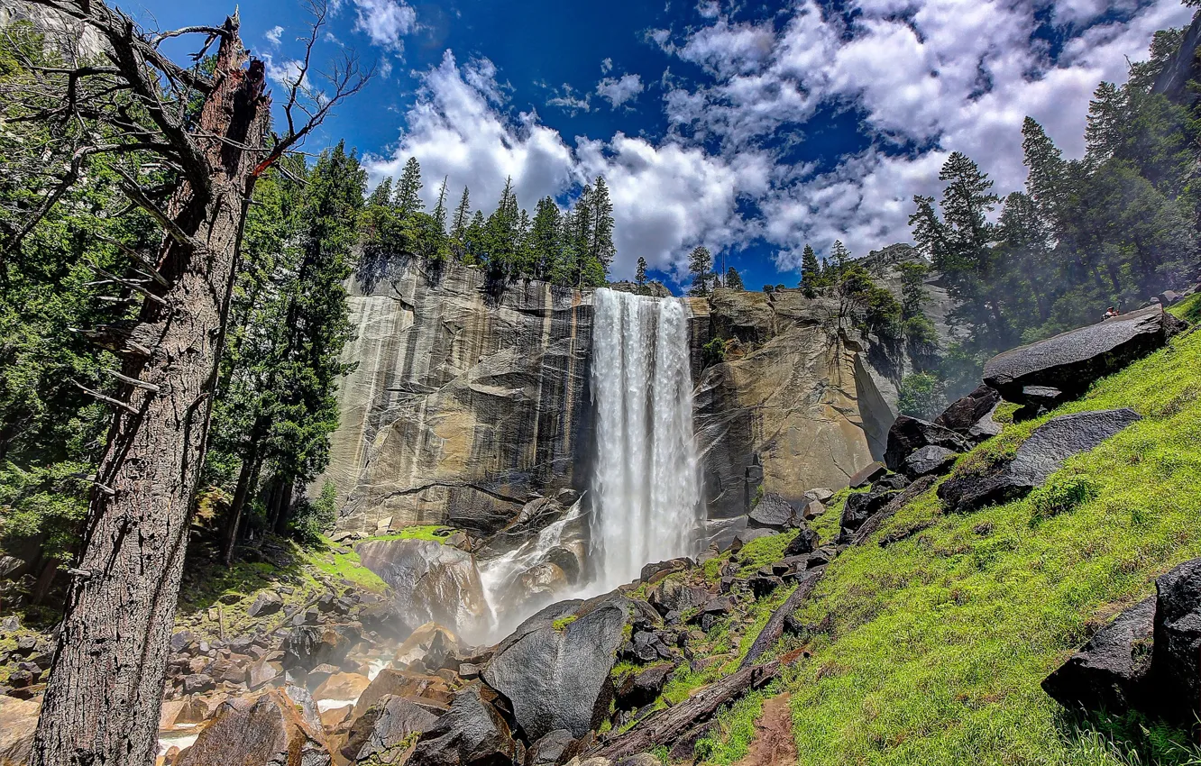 Фото обои небо, скала, обрыв, водопад, Yosemite National Park