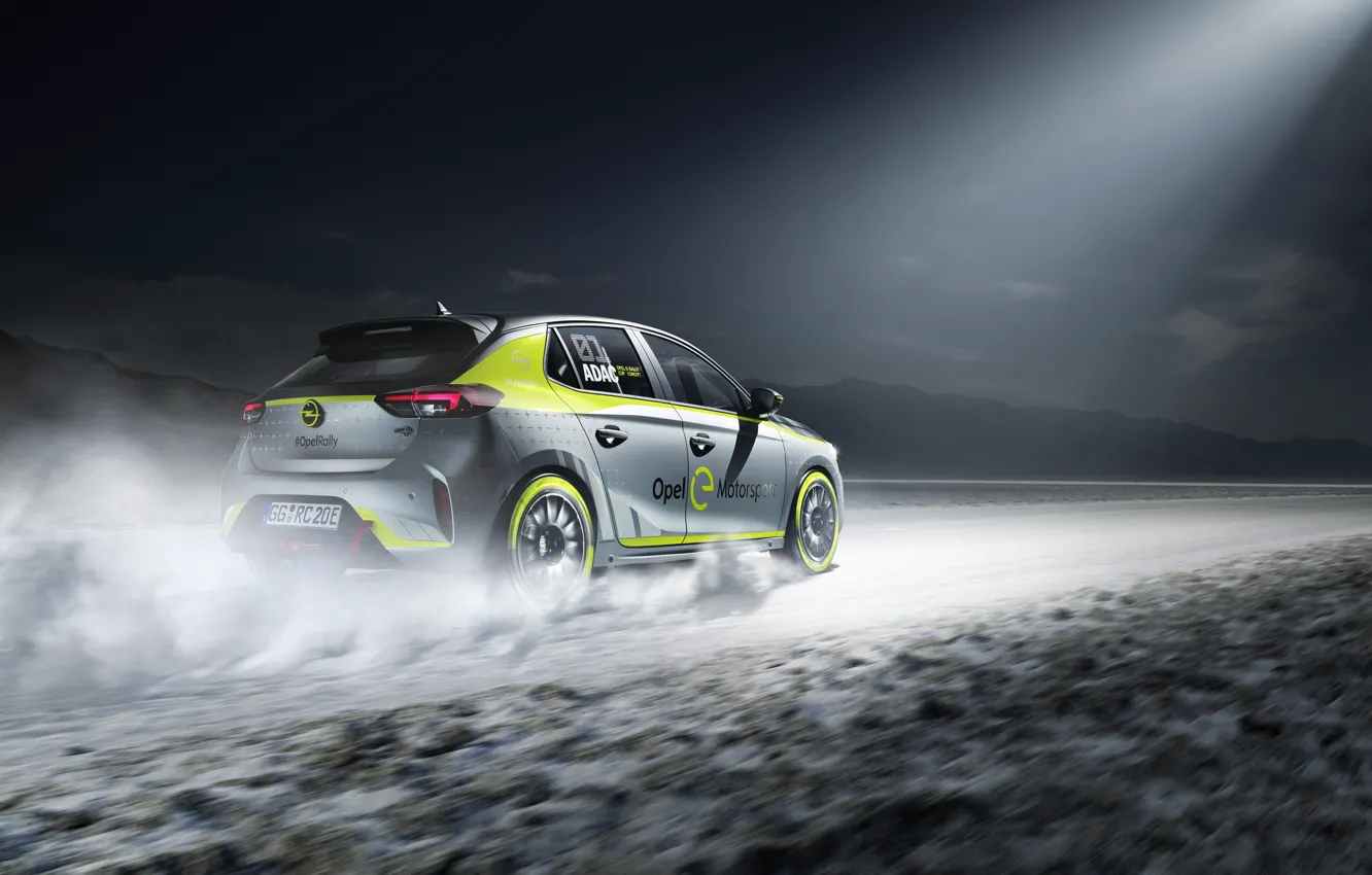 Фото обои Опель, Opel, Corsa, 2020, electric rally car, Корса, раллийный электромобиль, Opel Corsa-e Rally
