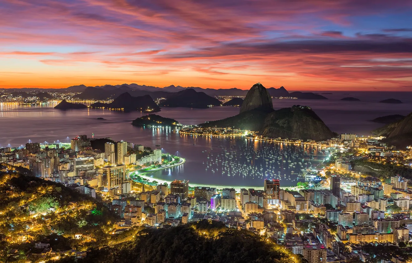 Фото обои огни, панорама, Бразилия, вид сверху, Рио-де-Жанейро, Rio de Janeiro