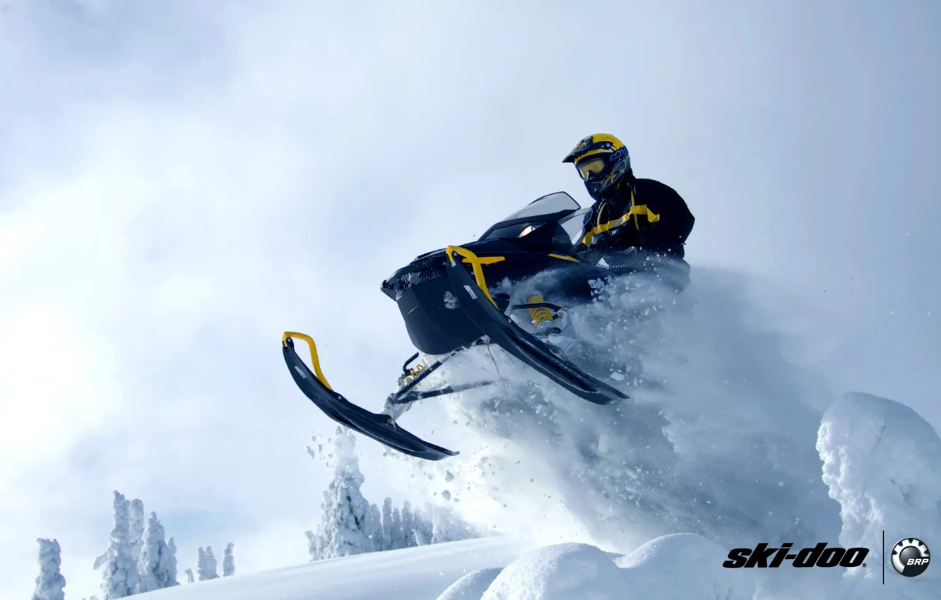 Фото обои снег, прыжок, спорт, sport, snow, снегоход, snowmobile, ski-doo