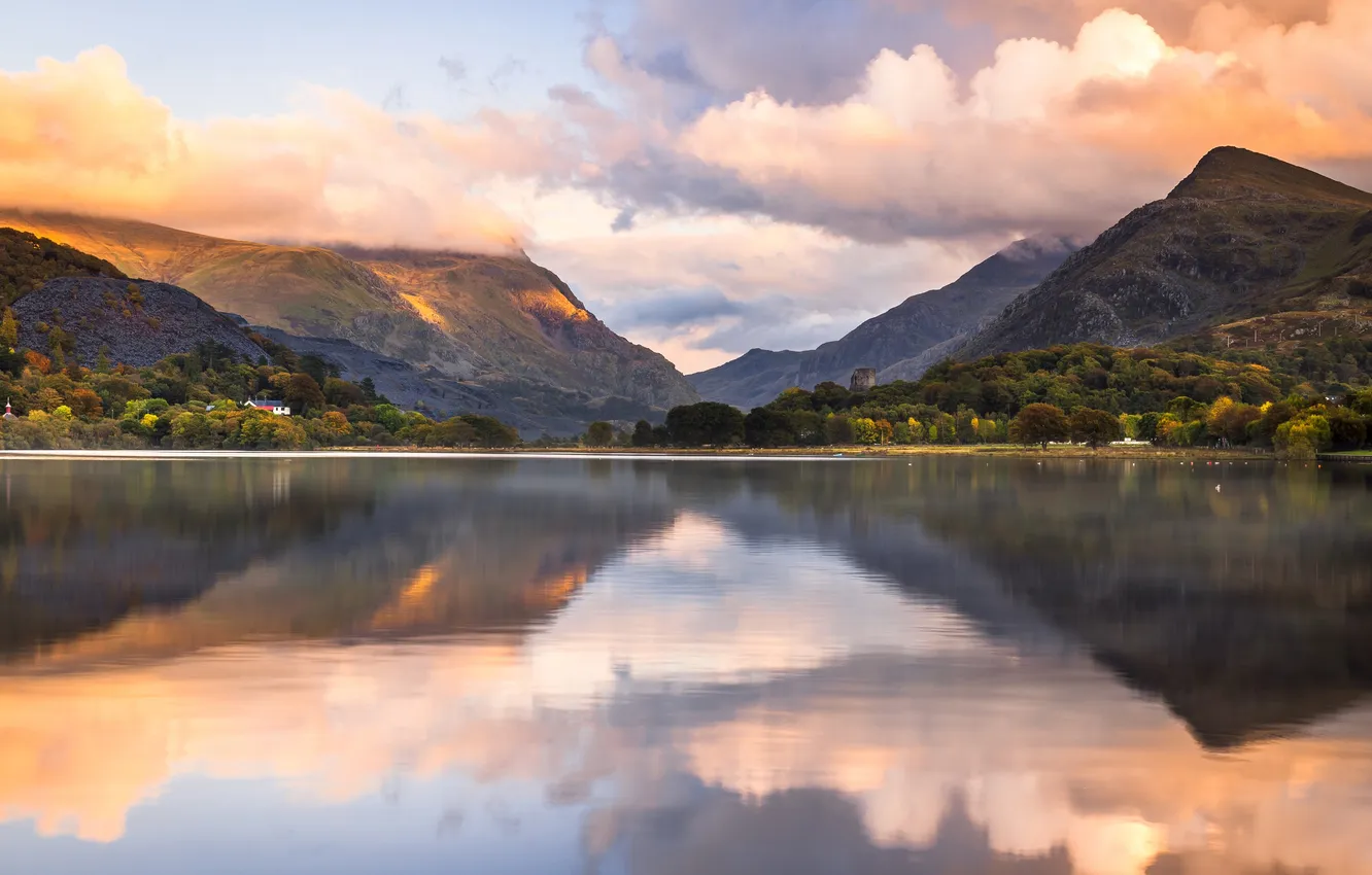 Фото обои Закат, Облака, Красота, Sunset, Уэльс, Wales, Snowdonia, Сноудония