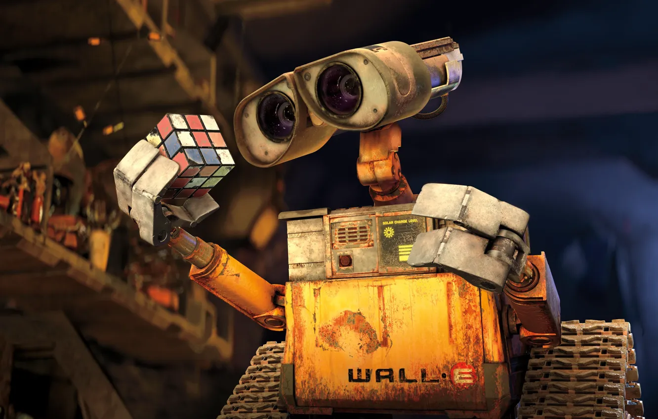 Фото обои Робот, Wall-e, Уборщик, Валл-и, Кубик рубик