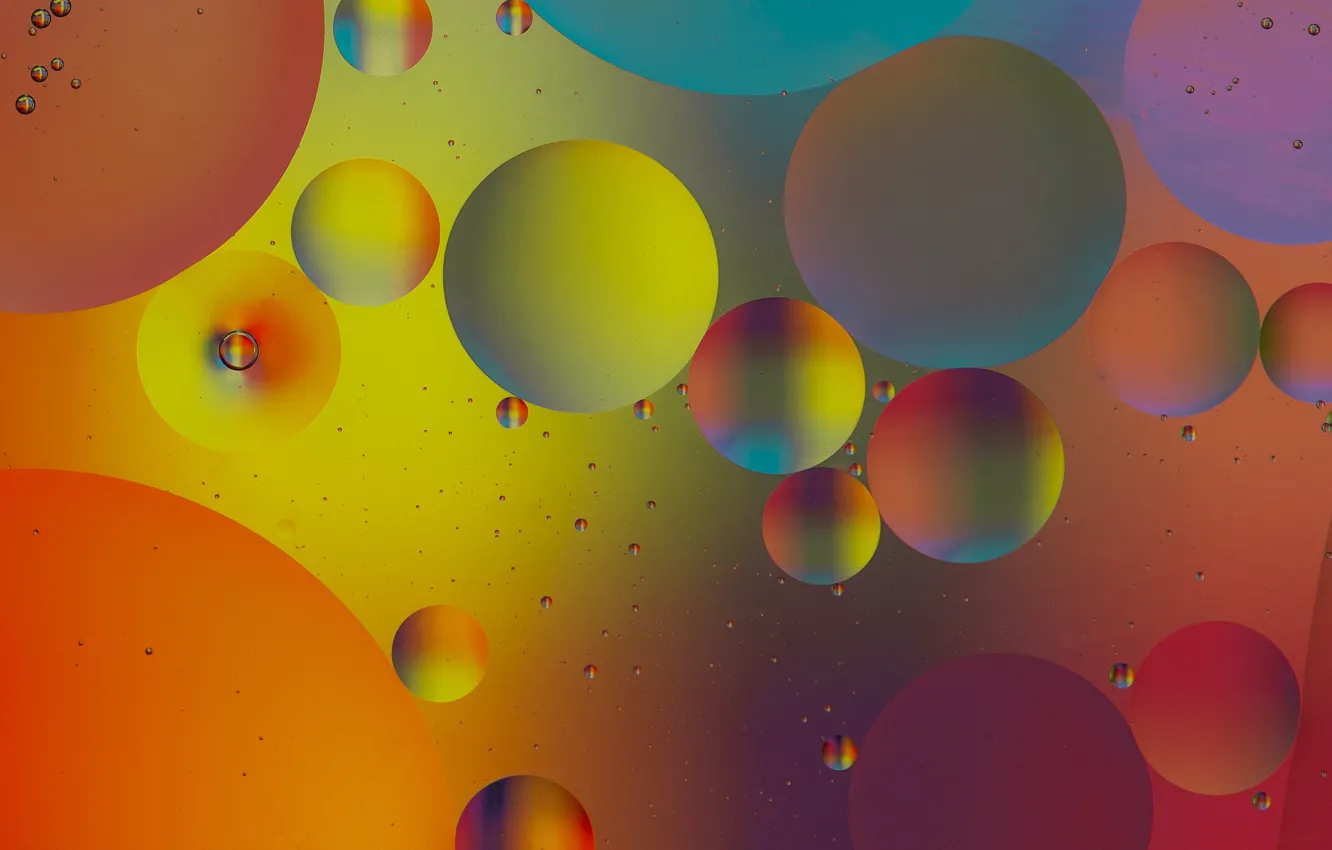 Фото обои вода, пузырьки, цвет, масло, жидкость, шарик, воздух, объем
