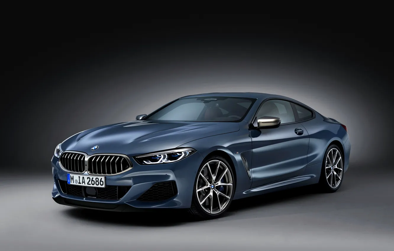 Фото обои серый, фон, купе, BMW, Coupe, 2018, серо-синий, 8-Series