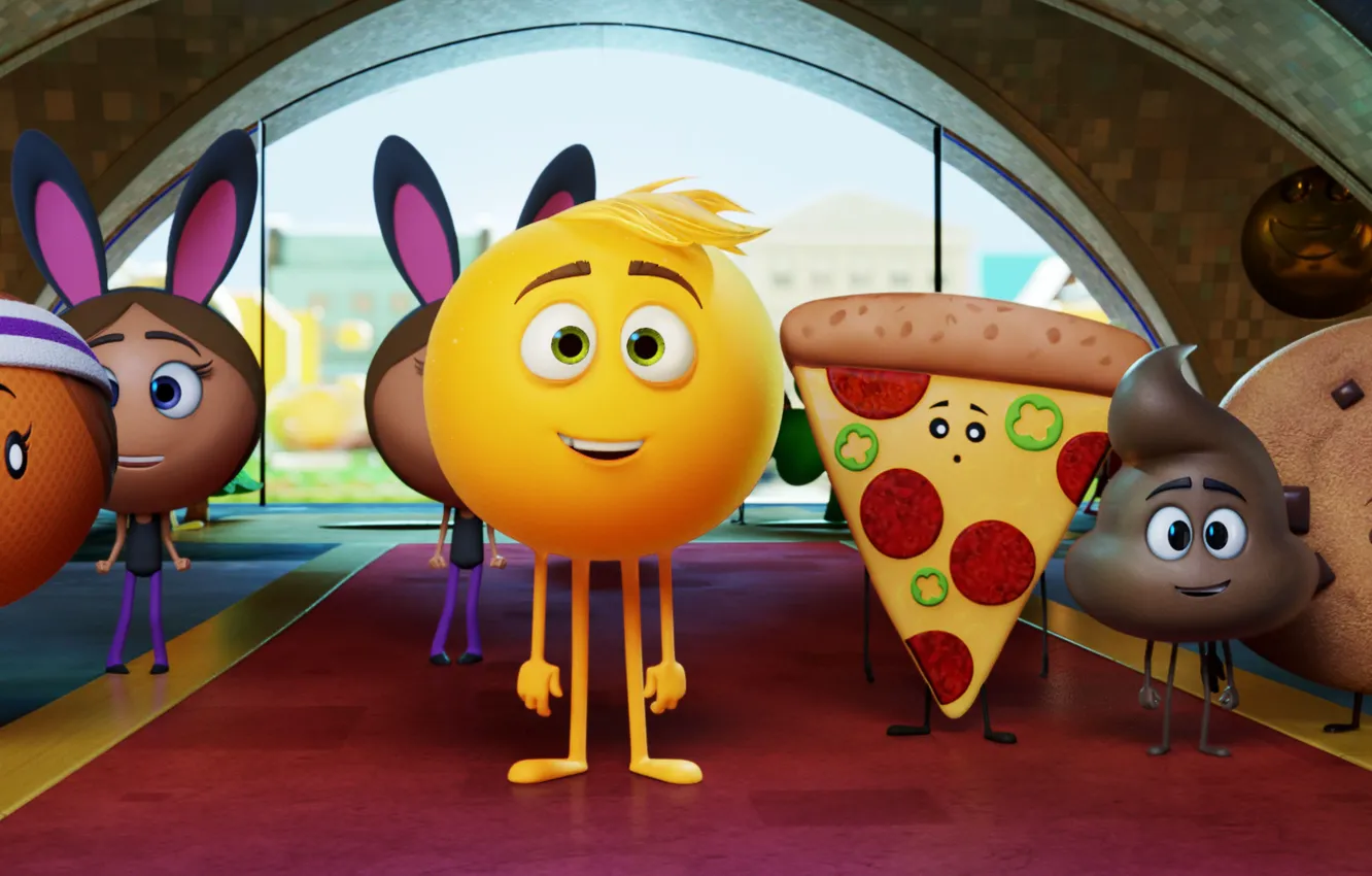 Фото обои pizza, animated film, animated movie, emoji, The Emoji Movie, Emoji movie