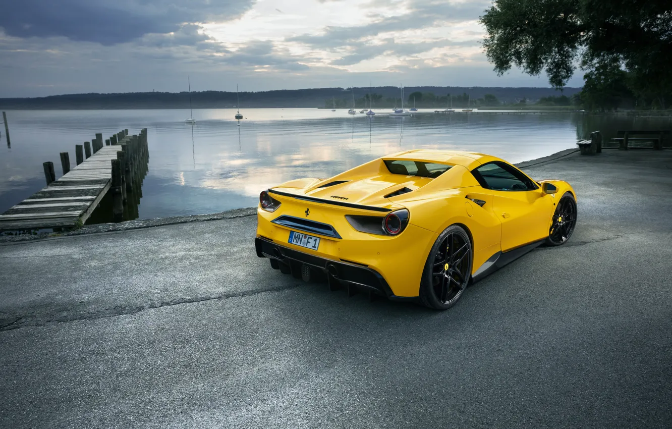 Фото обои car, небо, желтый, причал, Ferrari, автомобиль, yellow, wallpapers