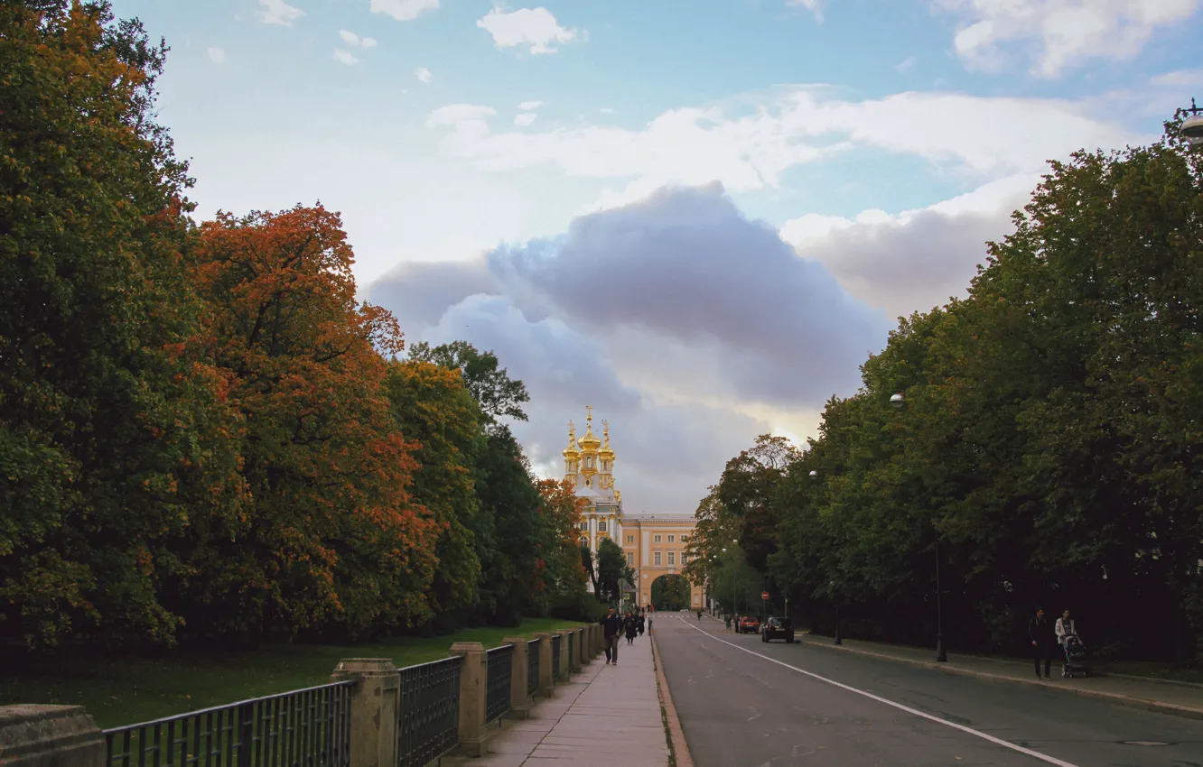 Фото обои осень, облака, закат, питер, санкт-петербург, пушкин, золотые купола