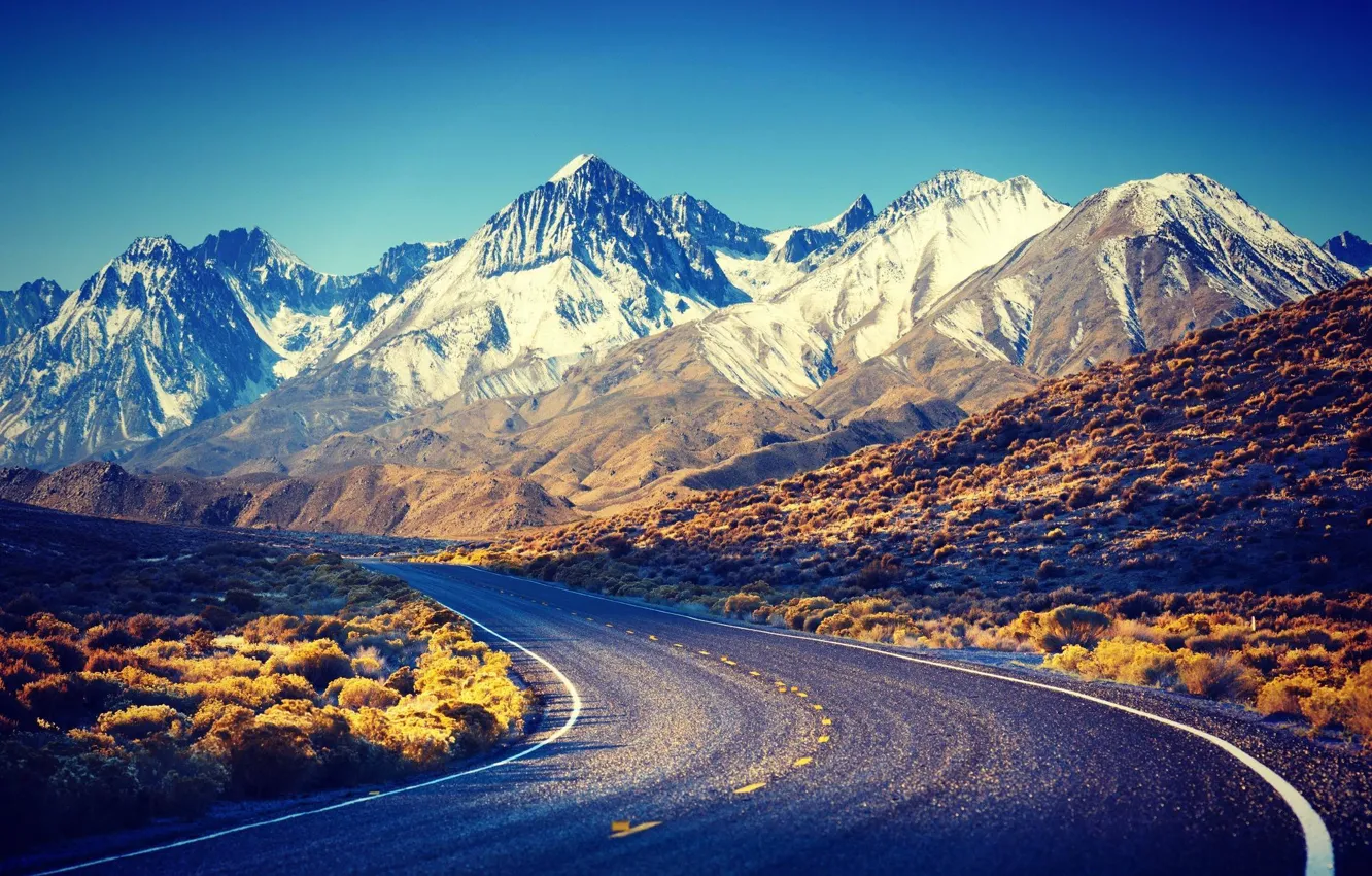 Фото обои road, nature, Snow, mountain, beauty, scenery