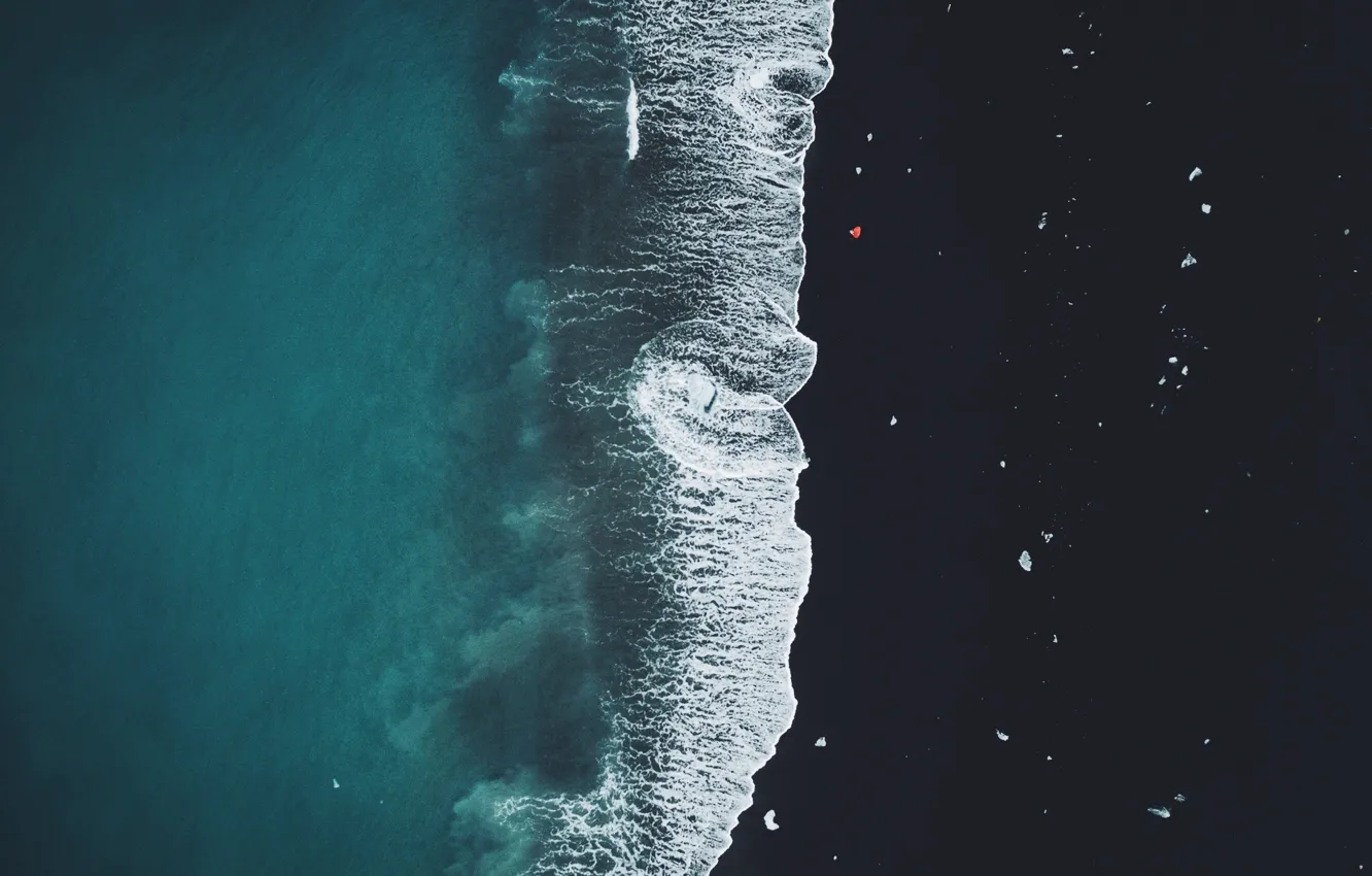 Фото обои море, пляж, человек, лёд, вид сверху
