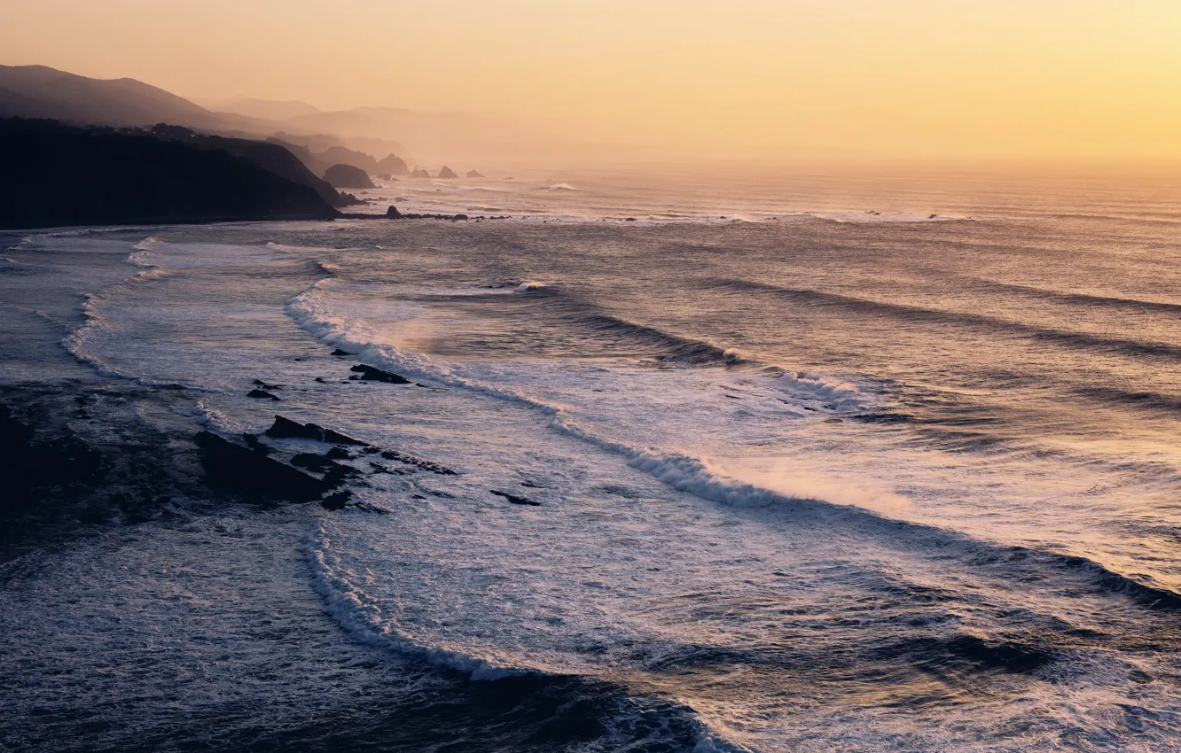 Фото обои море, туман, берег