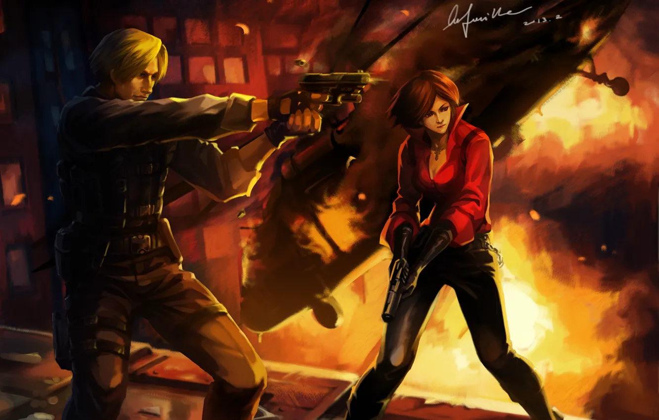 Фото обои стрельба, resident evil, Ada Wong, Ада Вонг, Леон Кеннеди, Leon Kennedy